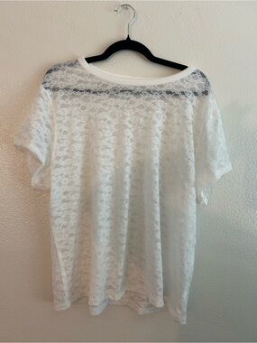 aerie White Sheer Floral Lace Short Sleeve Tee